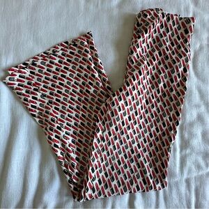 Anthropologie Tilda Pants Womens M White Red Lipstick Print Wide Leg Palazzo